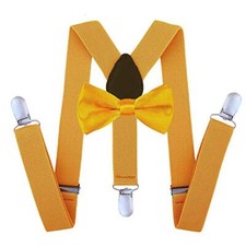Men Elastic Suspenders and Bow Ties Set for Wedding, Formal Events Gold