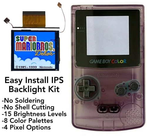 Gameboy Color IPS Backlight NO SOLDER 2.45" Drop in Kit + Shell for Game Boy GBC