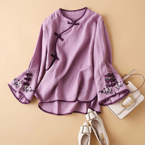 Lady Ethnic Tops Blouse Embroidery Shirts Retro Chinese Tang Suit T-shirts Soft - Picture 3 of 15