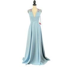 MAC DUGGAL 26540 Powder Blue Beaded Cap Sleeve V-Neck A-Line Gown Size 2 FLAW