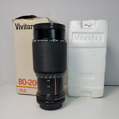 CANON / VIVITAR 80-200mm f4.5 ZOOM LENS!! EXCELLENT PLUS w/CAPS & Box FD