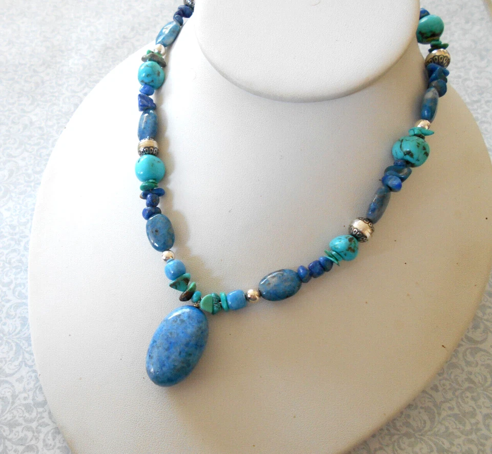Collar Carolyn Pollack Relios Lapislázuli Esterlina y Turquesa Cuentas CP51M Foto 4 de 4