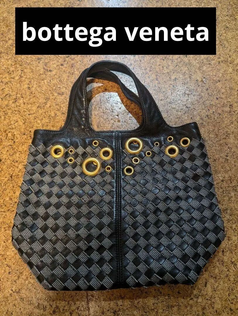 BOTTEGA VENETA Intrecciato Handbag Tote Leather Black x Gray BOTTEGA VENETA Intrecciato Handbag Tote Leather Black x Gray