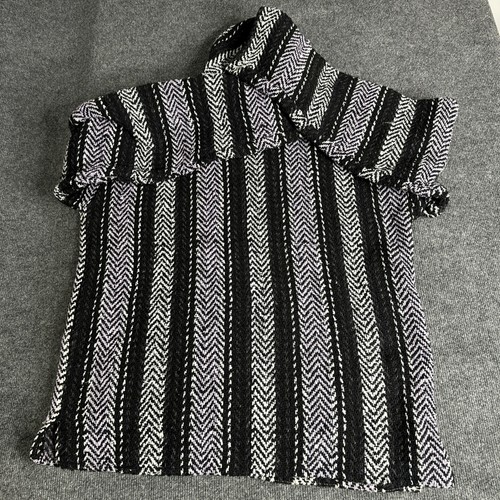 Baja Joe Hoodie Poncho Adult Large Drug Rug Blue Purple Stripe Hippie Pullover - Picture 9 of 13
