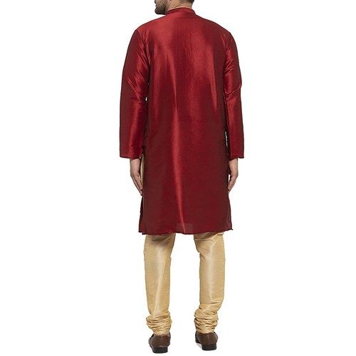 Traditional Plain Full Sleeve Silk Kurta Pajama Regular Fit Party Were For Mens - Picture 30 of 66