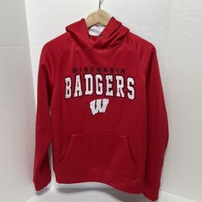 Wisconsin Badgers Hoodie Sweatshirt, Small, Red, Colosseum, Stitched