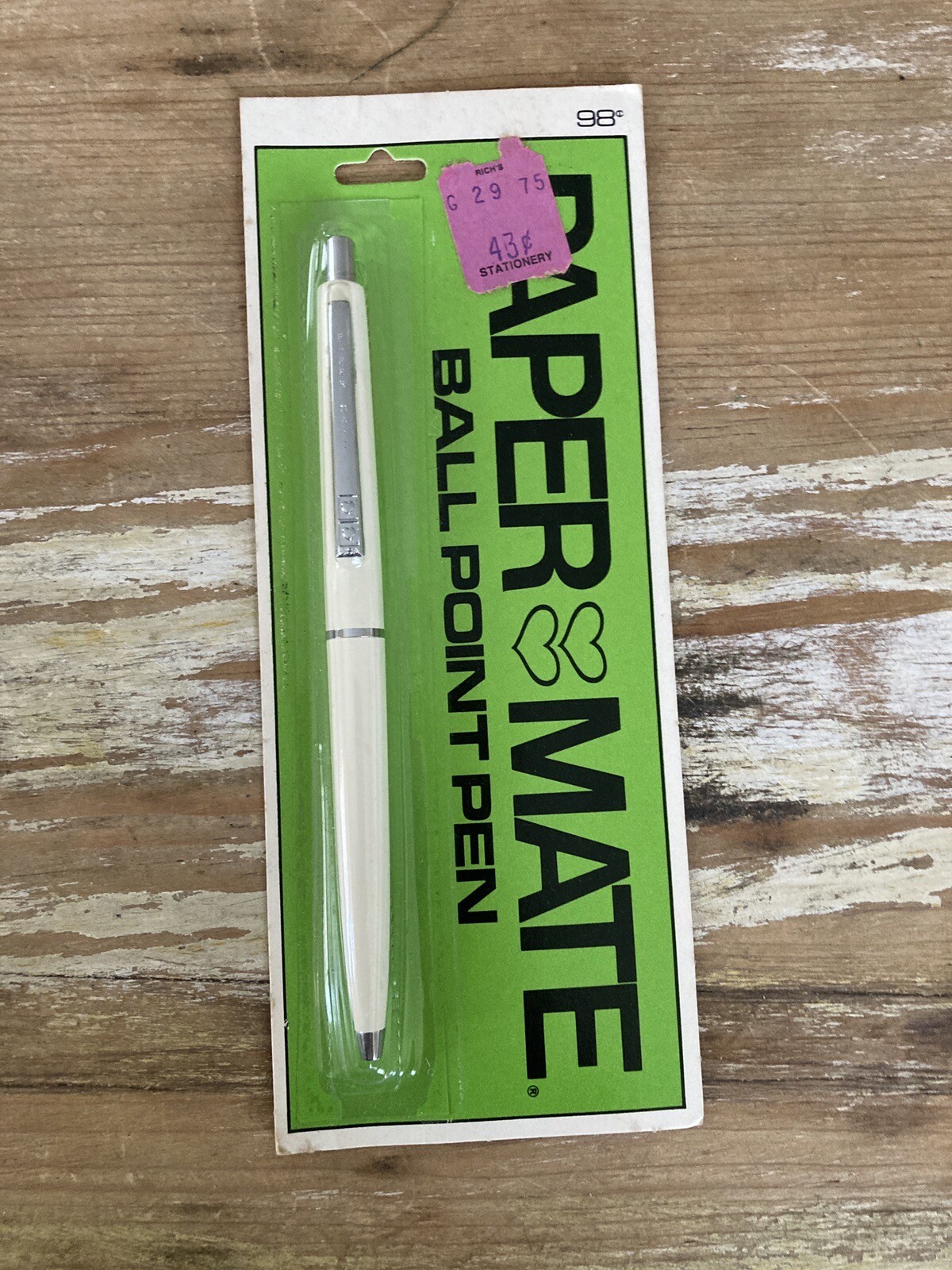 Vintage Paper Mate double heart ball point pen white NOS new on card