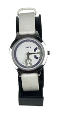 Timex Watch Women's Big 3 & 6 Dial Silver Tone White Leather Band New Battery