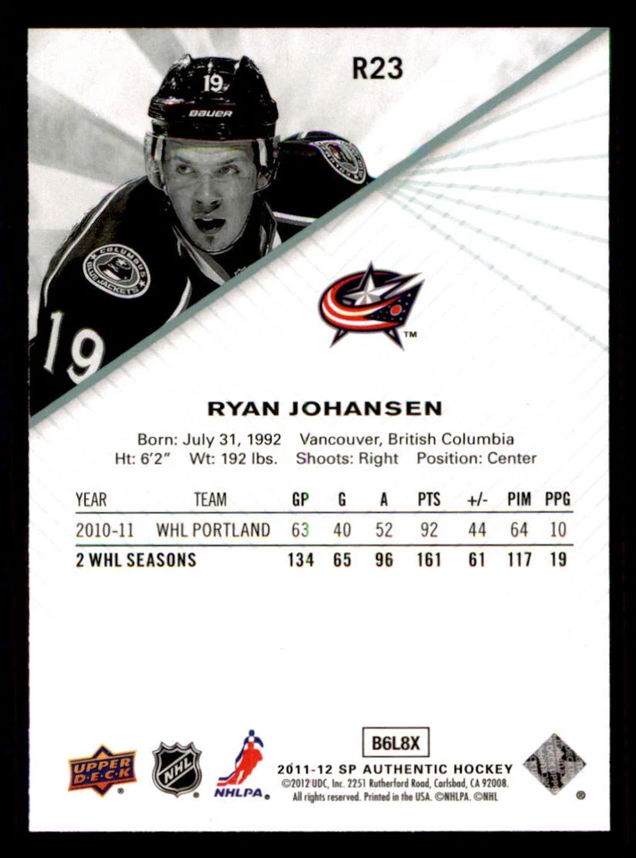 2011-12 SP Authentic Rookie Extended #R23 Ryan Johansen - Image 2 of 2