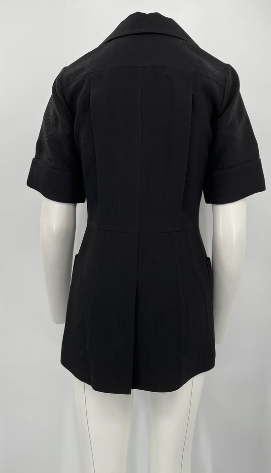 Chaqueta Blazer Oscar De La Renta R09 Negra Manga Corta Cuello Abotonado Talla 2 Foto 3 de 4