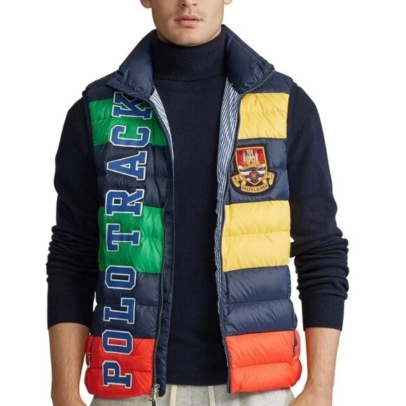 Polo Ralph Lauren Mens Track Full Zip Puffer Vest Multi Color Limited Edition
