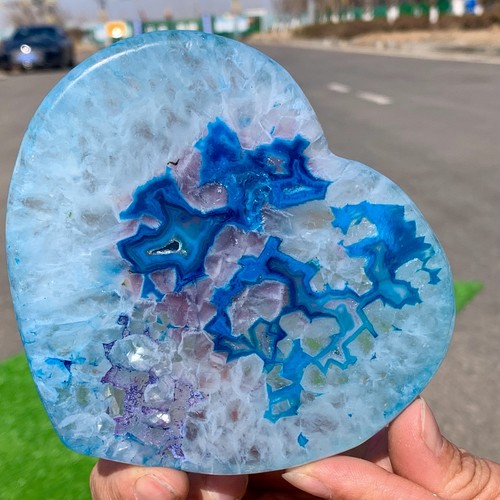 225G Beautiful Blue agate heart-shaped crystal heart-shaped energy healing - Picture 18 of 20