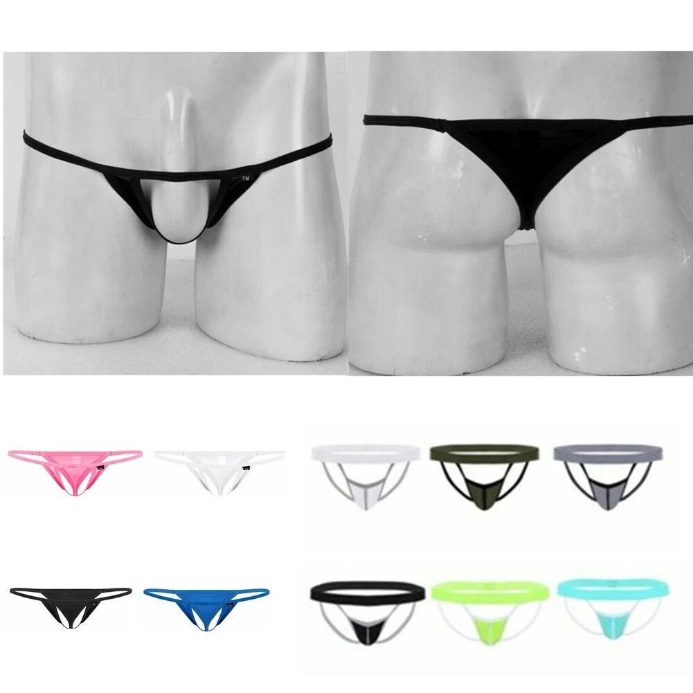 Sexy Men Micro T-back Thong Low Rise G-String Elastic Briefs Front Hole  Panties