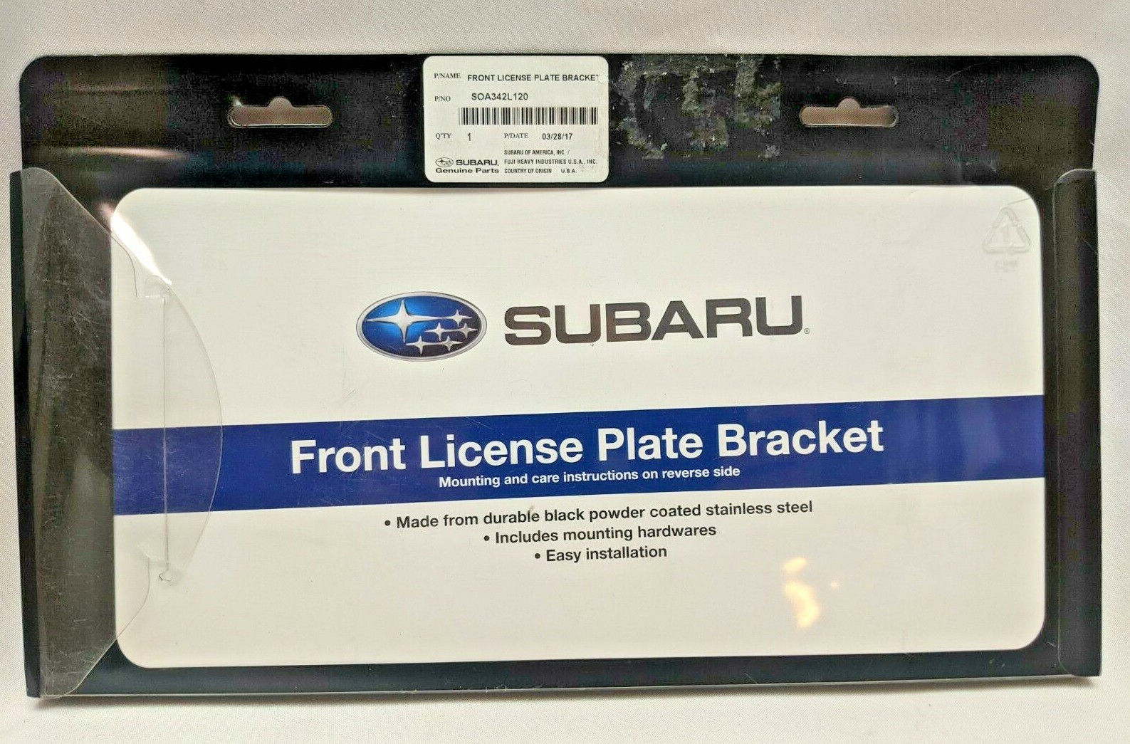 Front License Plate Bracket SUBARU OEM SOA342L120 Stainless Steel BLACK