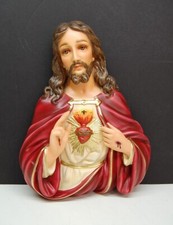 HAND PAINTED SACRED HEART OF JESUS WALL PLAQUE STATUE 11"