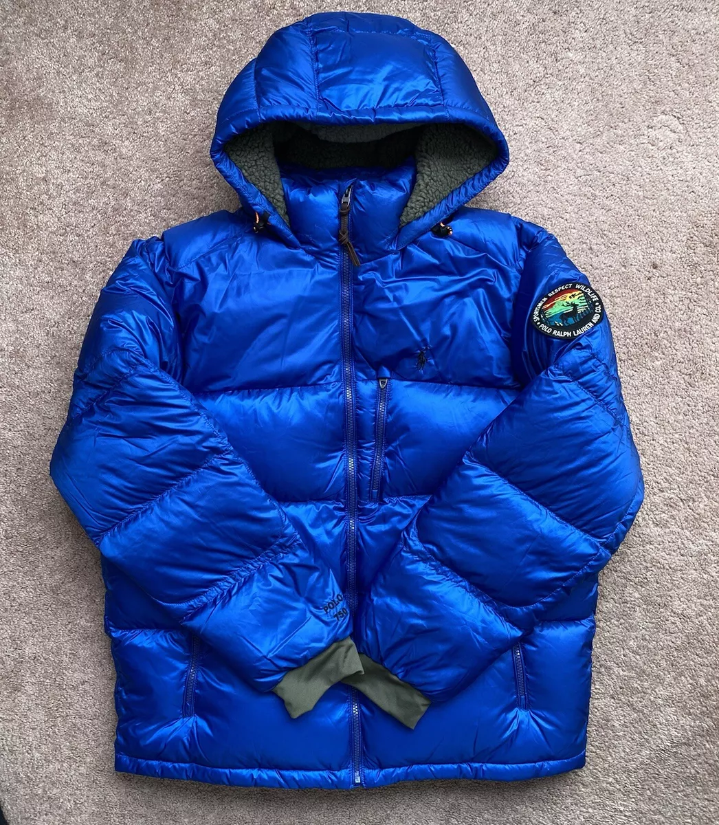Polo Ralph Lauren Sportsman Jackson Hooded Down Jacket Blue Size Medium 750 Fill
