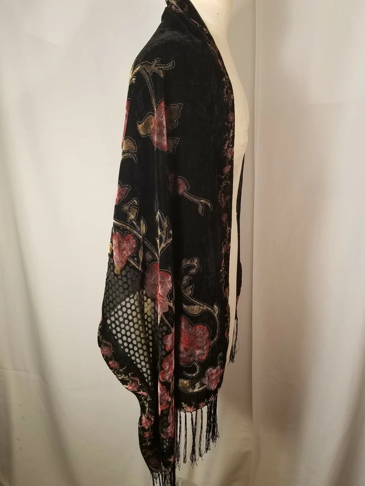 Bufanda transparente vintage de terciopelo de seda panal ancho 20,5 largo 66 borlas/fleco 5" Foto 2 de 4