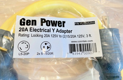 Generator Y-Adapter Power Cord YL520520S:20A,125V,splitter,pigtail,3 ft,lighted - Picture 4 of 7