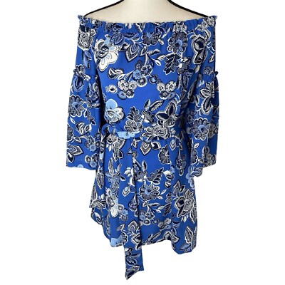 Laundry by Design Blue Floral Off The Shoulder Dress Women s Size 4 Belted