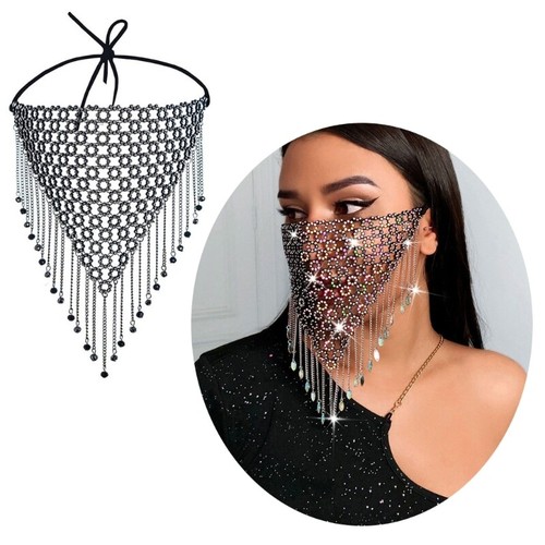 Crystal Mask with Black Fringe Rhinestones Face Masks for Dance Performances - Picture 4 of 10
