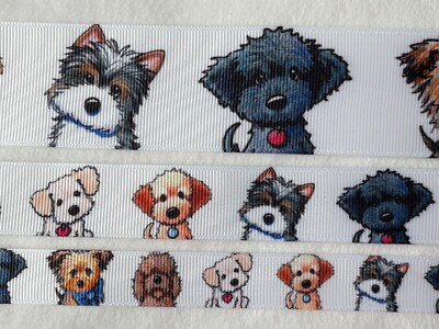 Adorable puppies dogs faces grosgrain ribbon BTY 5/8  7/8'' 1.5  Multibreed Dog