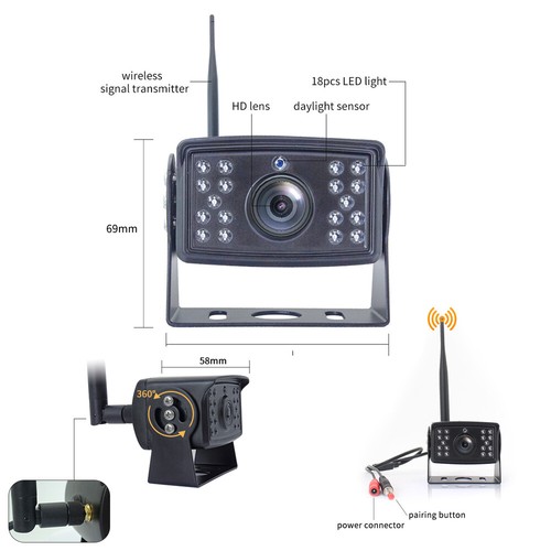 7" Wireless Backup Camera Monitor, IP68, Night Vision, DVR, Split Screen, Truck - Picture 11 of 17