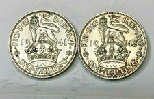 1941-42 English  Shilling Coins 50% Silver King George VI pair 