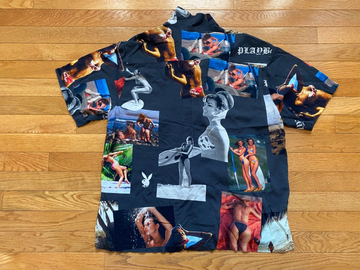PLAYBOY Pacsun Button Up Shirt Playboy Surf Club Photos Rayon Size