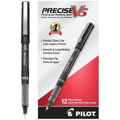 Pilot Precise V5 Rollerball Pens, Extra Fine Point 0.5 Mm Black Pens, Black, Pac