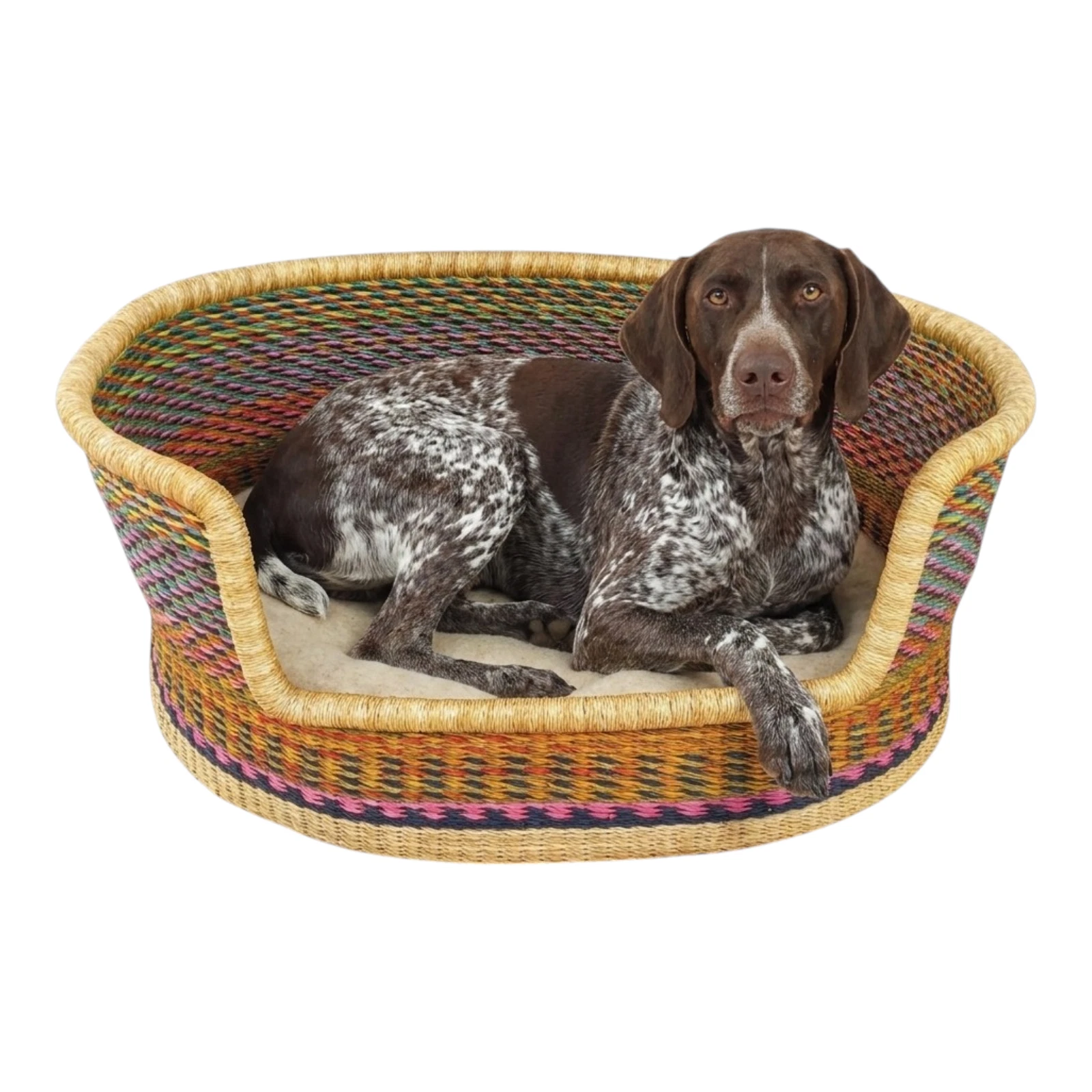 Multicolor Dog Bed Basket - Handmade Woven Pet Bed | Bolga Cat Bed