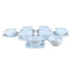 7 Vtg Fire King Azurite Charm Square Blue Cups & Saucers + 1 Cup