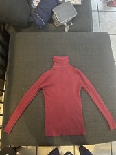 Red Ribbed Turtleneck Sweater Long Sleeve Knit Pullover
