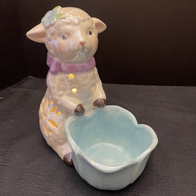 Willow Manor Porcelain Lamb Luminary With Serving Bowl Opalescent Pastel Colors