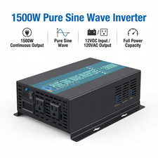 12V DC to 120V AC Pure Sine Wave Inverter 1500W Power Inverter Off Grid Car Home