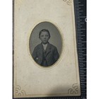 Antique Tintype Photo Young Boy in Suit Oval Victorian Portrait Tx Estate Sale