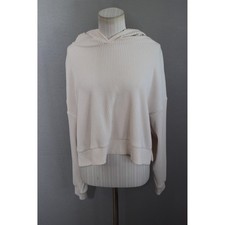 Alo Yoga Muse Hoodie Bone White Medium Ribbed Knit Cropped Pullover Womens