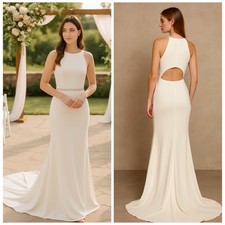 Sherri Hill White High Neck Cutout Back Belted Wedding Gown Dress Size 4