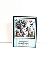 Card Kit Girl at Mailbox in Blues "Thinking of you"  Total 4 cards and envelopes
