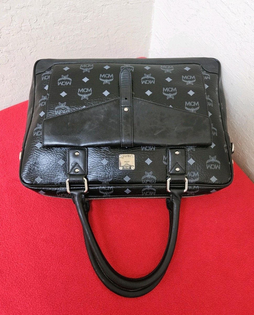 MCM Black Monogram Document Laptop Bag Missing Long Strap