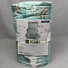 Kids Quilt Comforter Set With Sham Unicorns  Rainbows Size Twin Lightweight