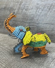 Handcrafted Elephant Beaded Wire Sculpture with Trunk Up for Good Luck Sculpture