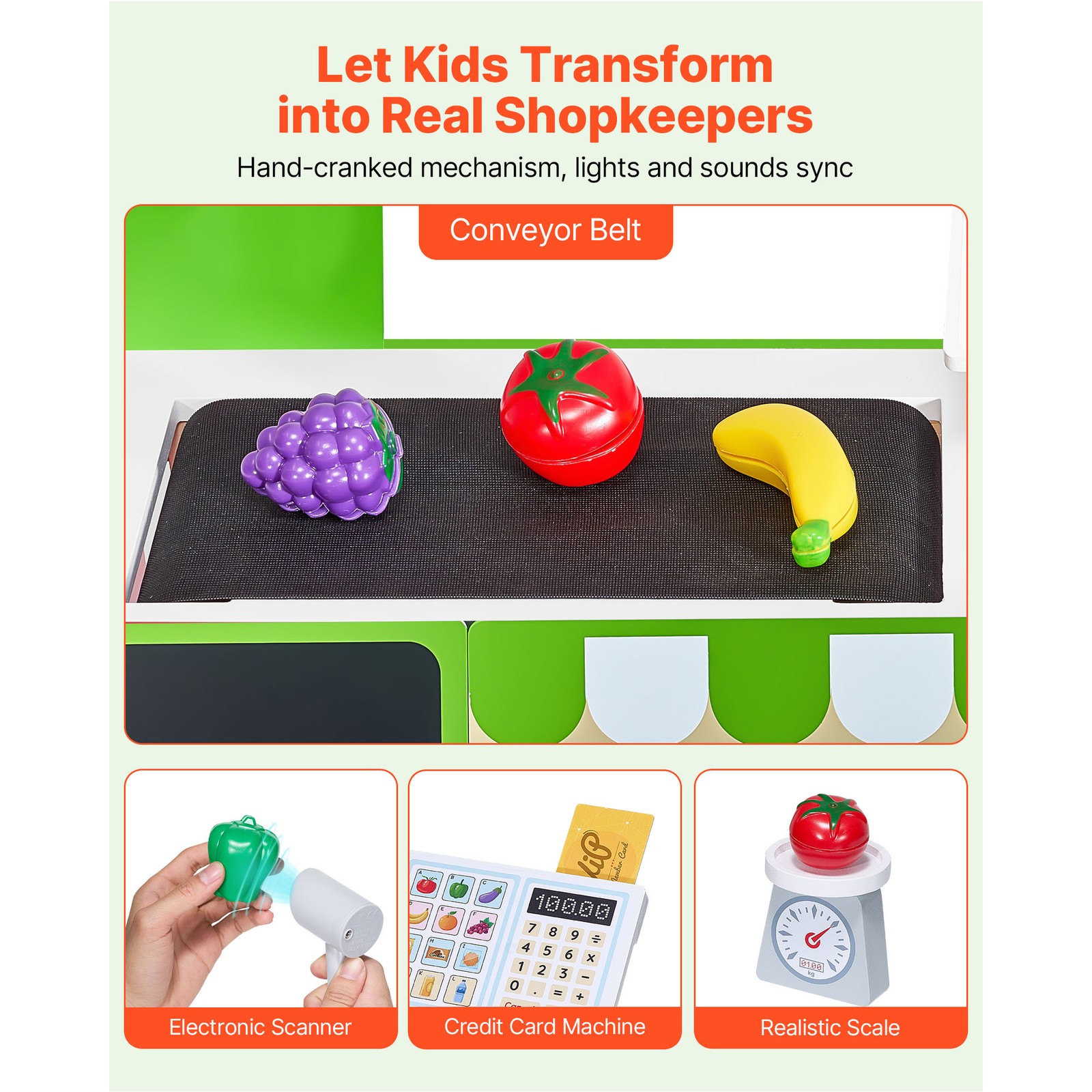 как выглядит Kids Grocery Store Playset Wooden Play Market Stand with Cash Register фото