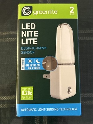 LED Night Light 2-Pack Dusk To Dawn Plug-In Sensor Nite Lite New - Greenlite