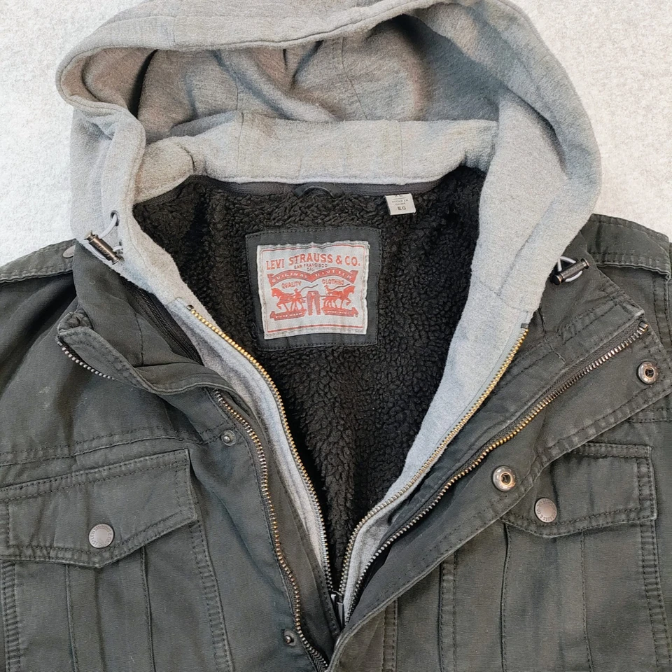 Levi’s Faded Black 2 Zip Jacket Men's XL Sherpa Lined Denim Trucker Gray Hoodie - Image 3 of 4