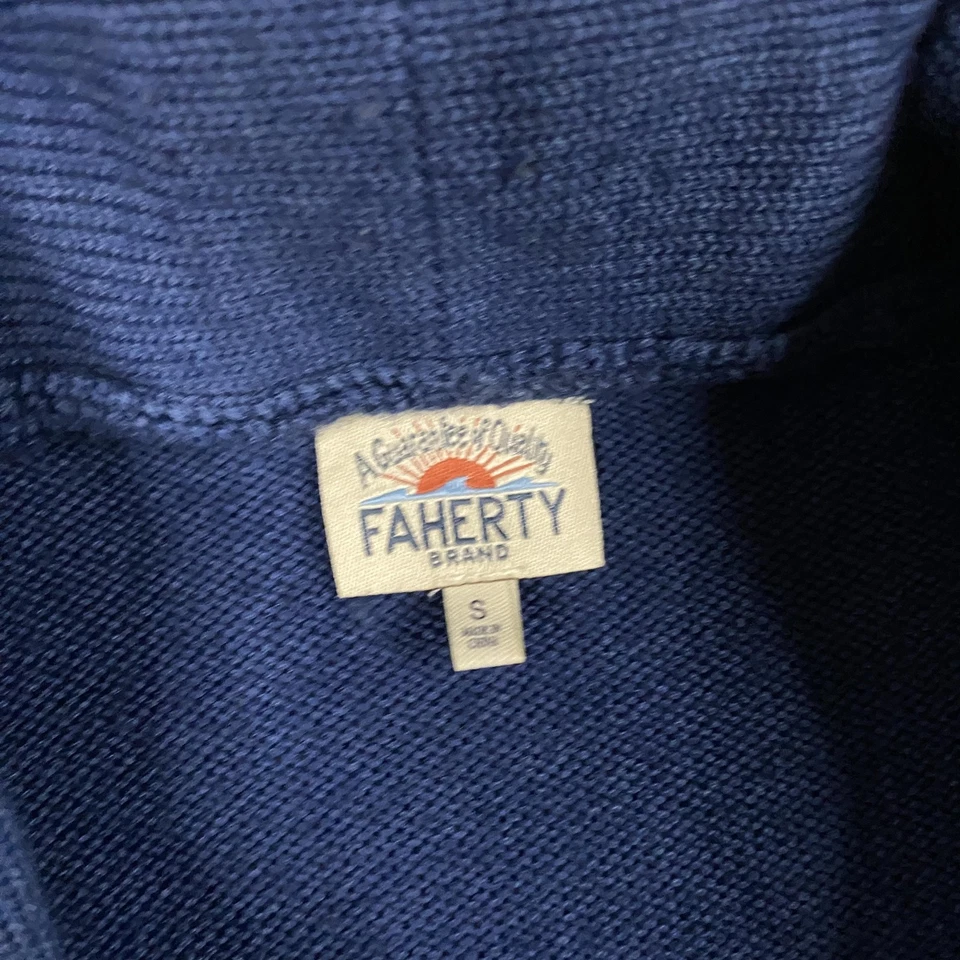 Cardigã Faherty suéter masculino pequeno azul índigo 100% lã merino xale colarinho - Imagem 4 de 4