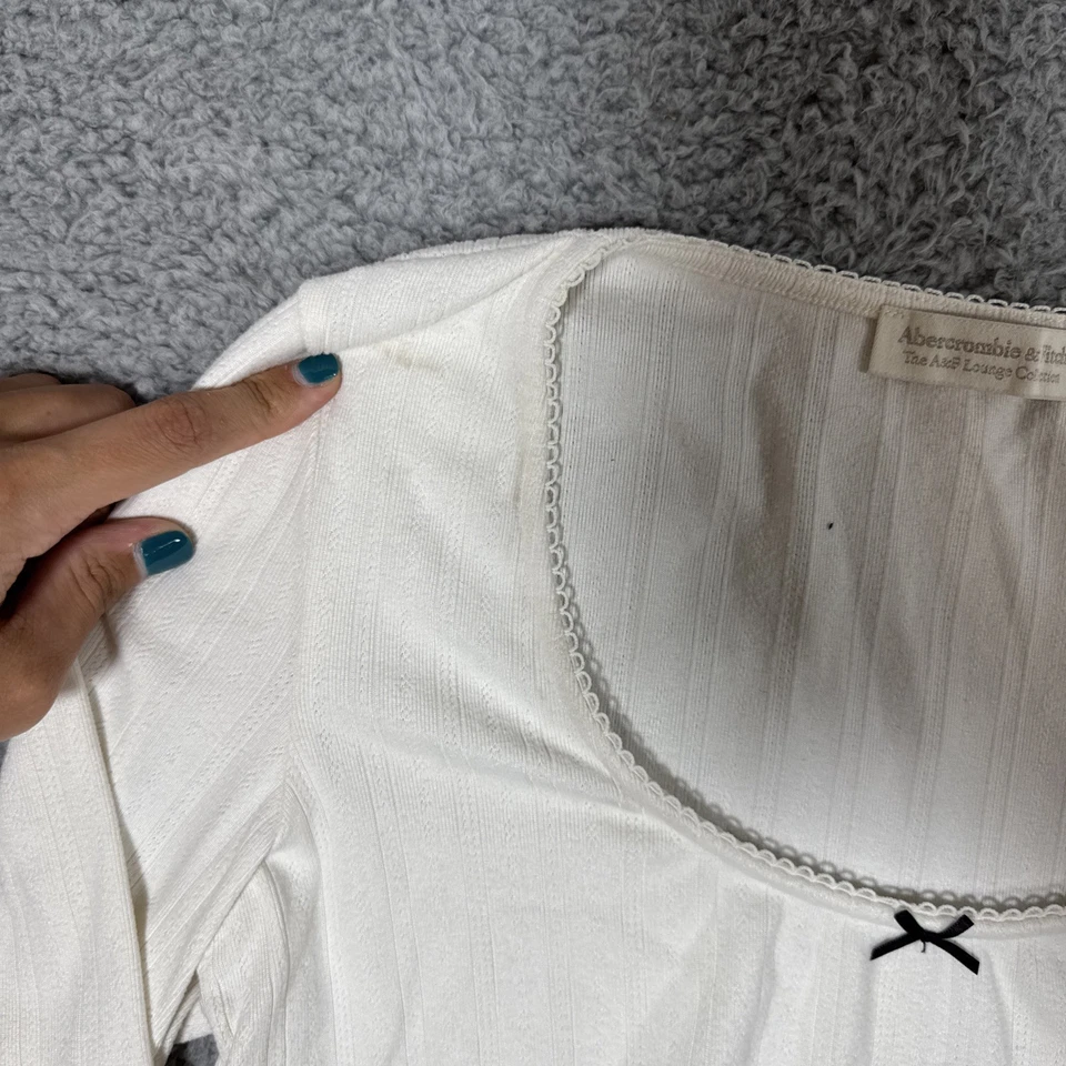 Conjunto de pijama para dormir Abercrombie & Fitch Marfil Pointelle Pantalones Top Lazo L y XL Foto 4 de 4