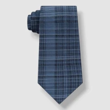 Calvin Klein Men's Blue Hi-Low Plaid Self-tied Silk Tie 59 x 3