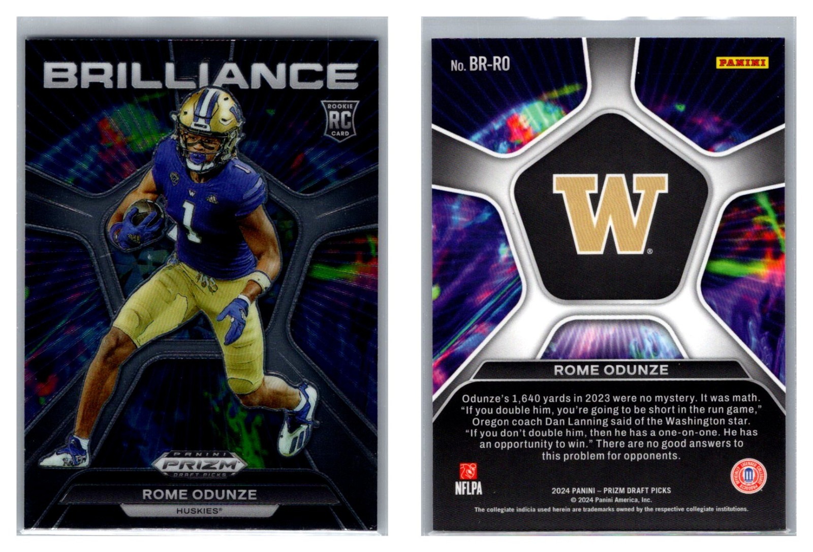 Rome Odunze RC 2024 Panini Prizm Draft Picks Brilliance Washington Huskies WR