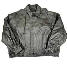 Serge Platini Jacket Mens 5XL Black Genuine Leather Lined Full Zip Italian