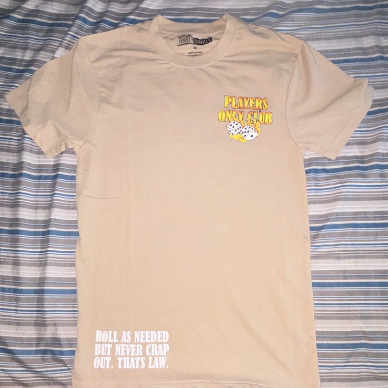 Thirty Single Men's S Beige Crew Neck Short Sleeve Graphic Print T-Shirt Dice